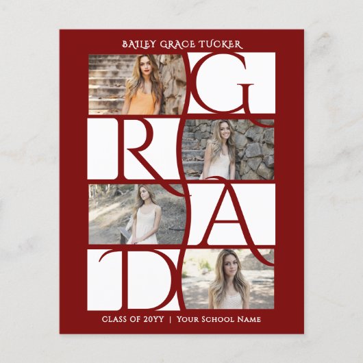 Papier Élégant Diplômé 5-Photo Dark Red Graduate (Devant)
