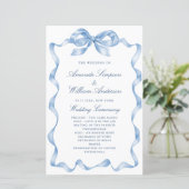 Papier Élégant Dusty Blue Main Drawn Bow Wedding Programm (Debout devant)