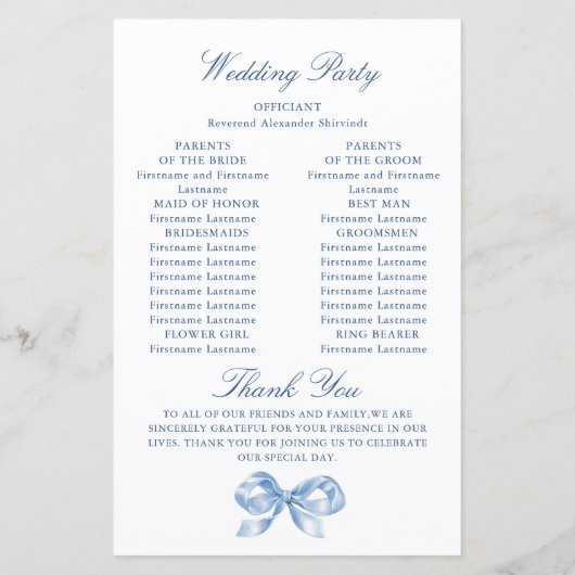Papier Élégant Dusty Blue Main Drawn Bow Wedding Programm (Dos)