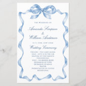 Papier Élégant Dusty Blue Main Drawn Bow Wedding Programm (Devant)