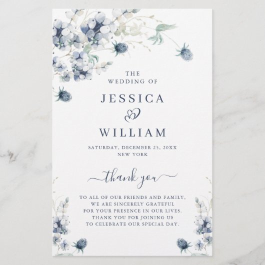 Papier Élégant Dusty Blue Winter Wedding Ceremony Program (Devant)