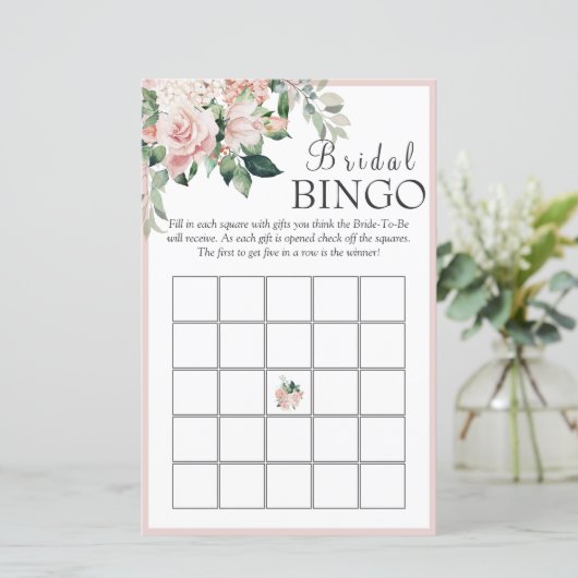 Papier Élégant Dusty Rose Floral Bridal Bingo Jeu (Debout devant)