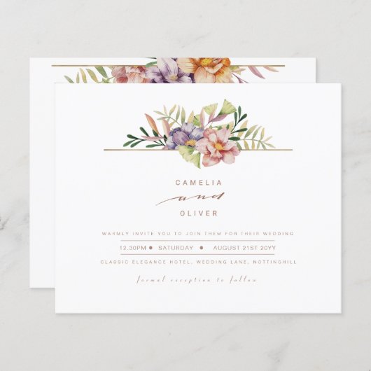 Papier Elégant été mariage floral Inviter QR Code RSVP (Devant / Derrière)