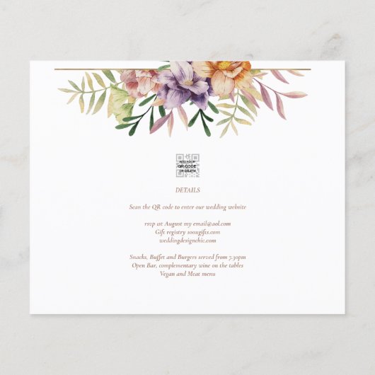 Papier Elégant été mariage floral Inviter QR Code RSVP (Dos)