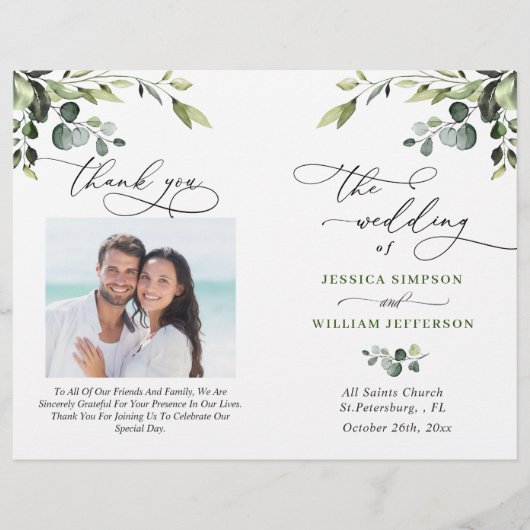 Papier Elégant Eucalyptus Watercolor Boho Wedding Program (Devant)