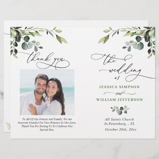 Papier Elégant Eucalyptus Watercolor Boho Wedding Program (Devant / Derrière)