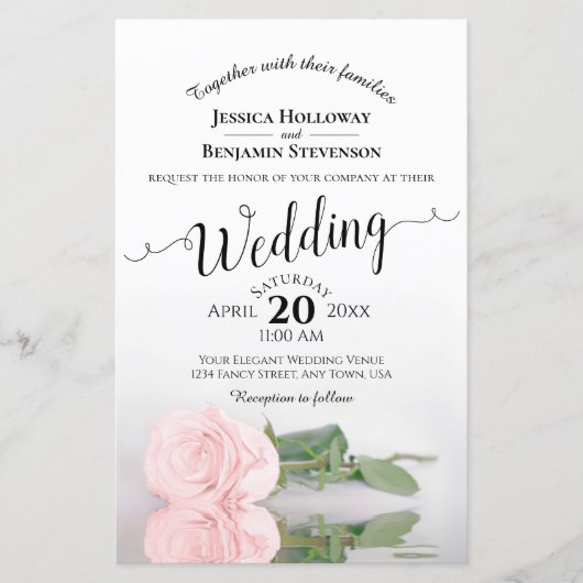 Papier Élégant Faire-part de mariage BUDGET Rose rose (Devant)