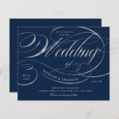 Papier Élégant Faire-part de mariage Budget Script Argent (Devant / Derrière)