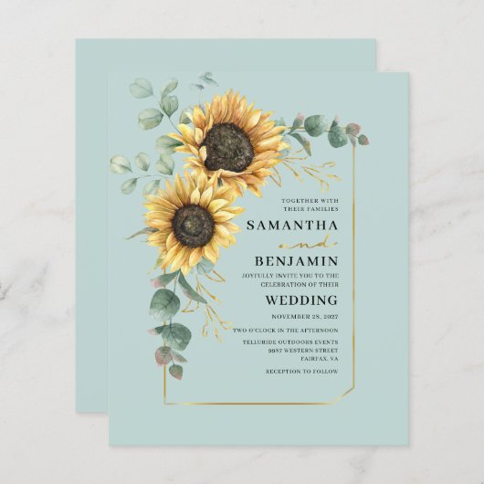Papier Elégant Faire-part de mariage de tournesol Eucalyp (Devant / Derrière)