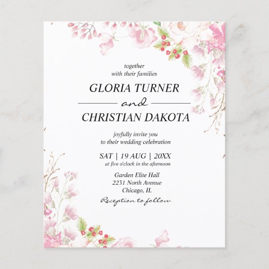 Papier Élégant Faire-part de mariage Floral Rose (Devant)