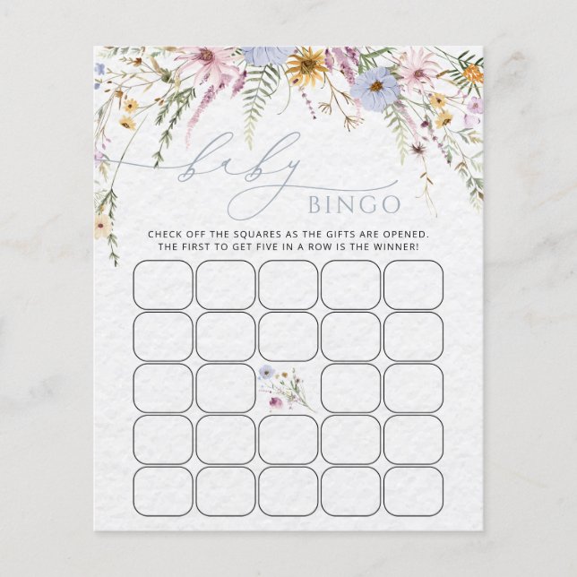 Papier Élégant Fleur sauvage Baby Bingo Game Card (Devant)