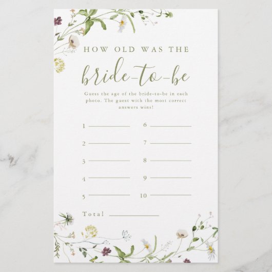 Papier Élégant Fleur sauvage boho quel âge était le jeu d (Devant)