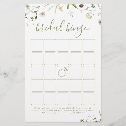 Papier Élégant Fleur sauvage Rustic nuptiale jeu de bingo (Devant)