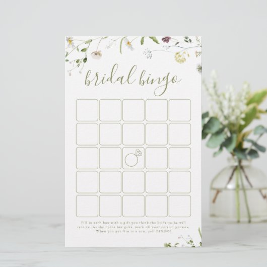 Papier Élégant Fleur sauvage Rustic nuptiale jeu de bingo (Debout devant)