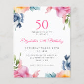 Papier Élégant Floral 50e Anniversaire Budget Invitation (Devant)