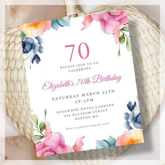 Papier Elégant Floral 70e Anniversaire Budget Invitation