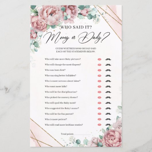 Papier Elégant floral blush or verdure maman ou papa (Devant)