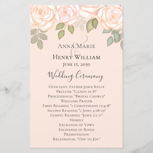 Papier Élégant Floral Blush Roses Simple Wedding Programm (Devant)