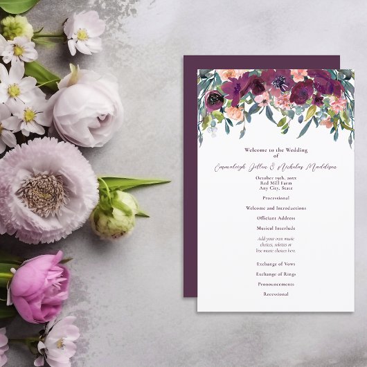 Papier Élégant floral | Mariage rose prune violet
