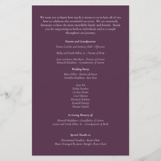 Papier Élégant floral | Mariage rose prune violet (Dos)