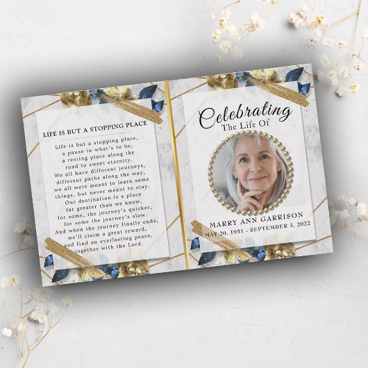 Papier Elégant Gold Blue Photo Life Celebration Program