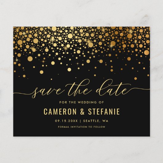 Papier Elégant Gold Foil Confetti Black Enregistrer la da (Devant)