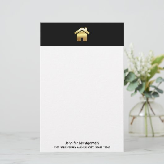 Papier Elegant Gold House Symbole Real Estate Design (Debout devant)