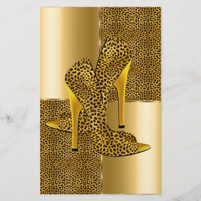Papier Elegant Gold Leopard High Heel Shoes Animal (Devant)