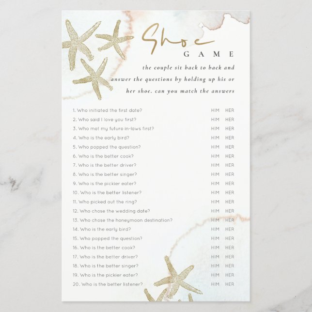 Papier Elegant Gold Starfish Shoe Game Bridal Shower Game (Devant)