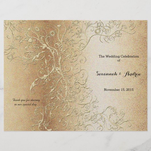 Papier Elégant Gold Swirl avec Black Font Wedding Program (Devant)
