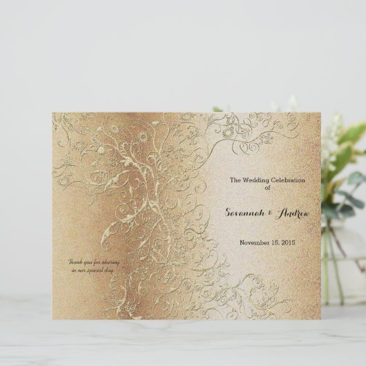 Papier Elégant Gold Swirl avec Black Font Wedding Program (Debout devant)