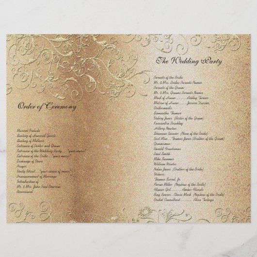 Papier Elégant Gold Swirl avec Black Font Wedding Program (Dos)