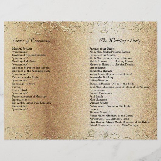 Papier Elégant Gold Swirl avec Black Font Wedding Program (Dos)