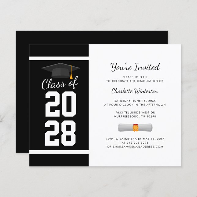 Papier Élégant Graduation 2025 Grad Party Invitation (Devant / Derrière)