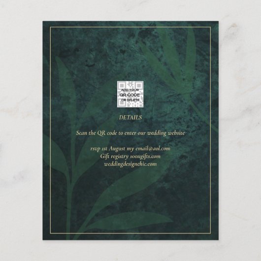 Papier Elegant Green Gold Enregistrer la date QR Code RSV (Dos)