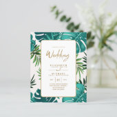 Papier Elégant Green Gold Tropical Island Mariage invite (Debout devant)