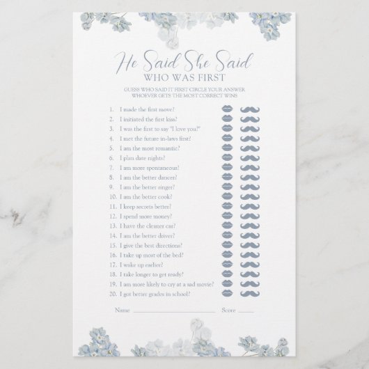 Papier Élégant Il Dit Qu'Elle A Dit Dusty Blue Douche Jeu (Devant)