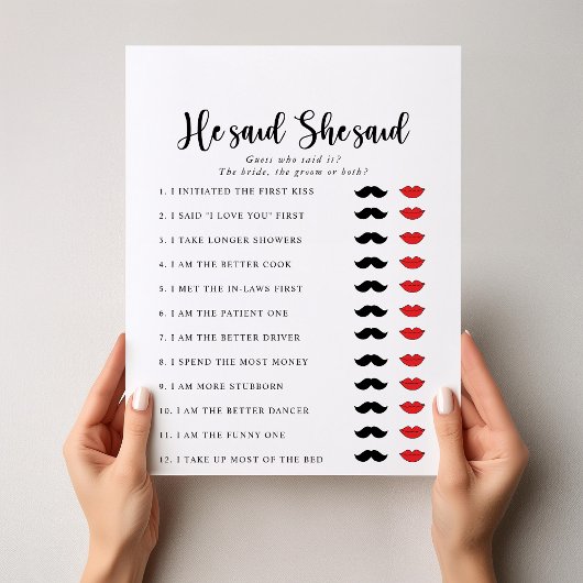 Papier Élégant Il Dit Qu'Elle A Dit Fête des mariées Game