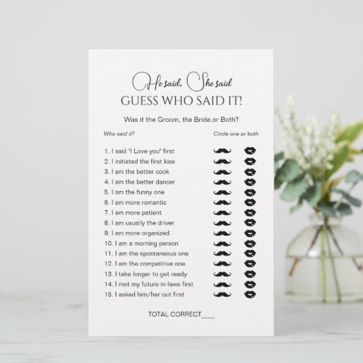 Papier Élégant Il Dit Qu'Elle A Dit Fête des mariées Game (Debout devant)