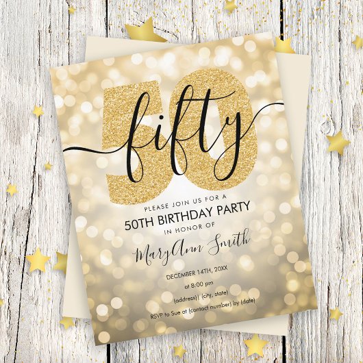 Papier Élégant Invitation de fête d'anniversaire de l'or 