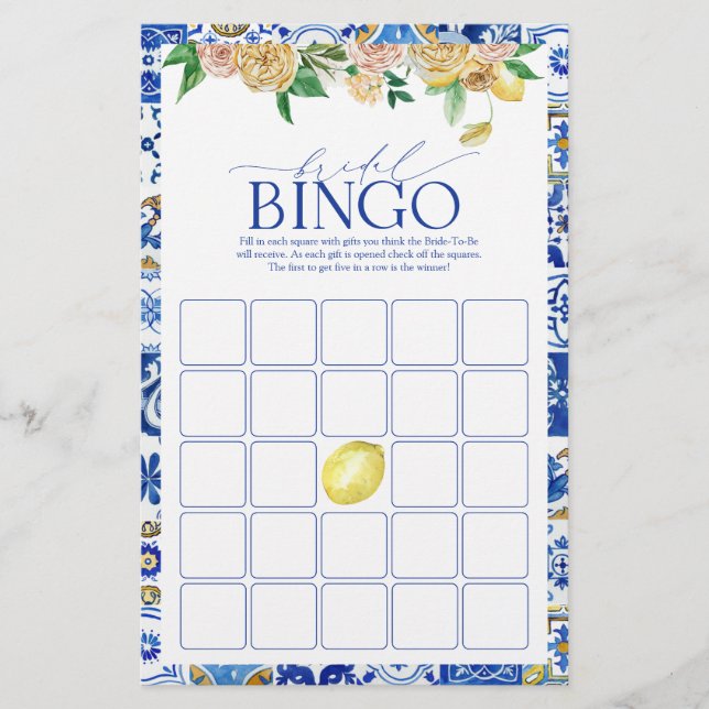 Papier Elégant jeu de bingo avec douche au citron méditer (Devant)