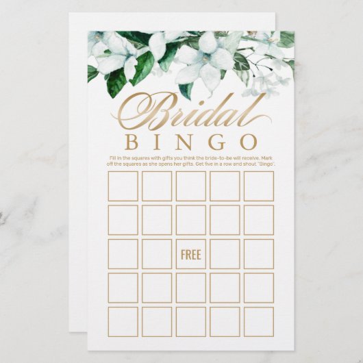 Papier Élégant jeu de bingo de la nuptiale d'aquarelle fl (Devant / Derrière)