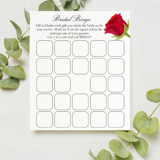 Papier Élégant jeu de Bingo Fête des mariées Rose Rouge (Créateur téléchargé)