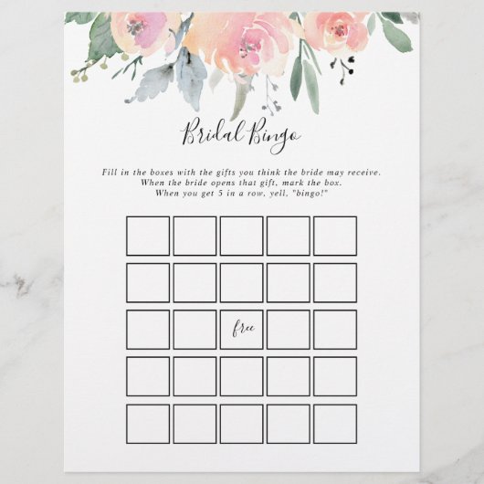 Papier Élégant Jeu de Bingo Floral Rose Blush (Devant)