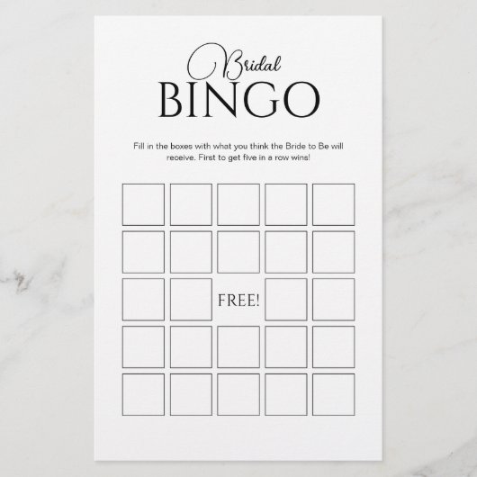 Papier Élégant jeu de Fête des mariées de bingo nuptiale (Devant)