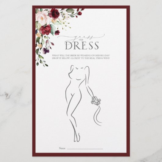 Papier Élégant jeu de Fête des mariées florale Burgundy B (Devant)