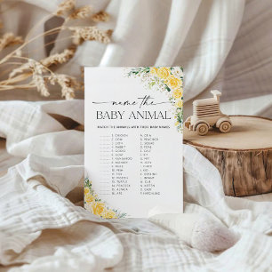 Papier Élégant jeu de nommage de bébé animal à fleurs jau