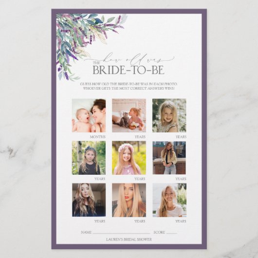 Papier Élégant Lavender Floral Fête des mariées Jeu (Devant)