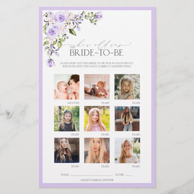 Papier Élégant Lavender Lavender Fête des mariées Florale (Devant)