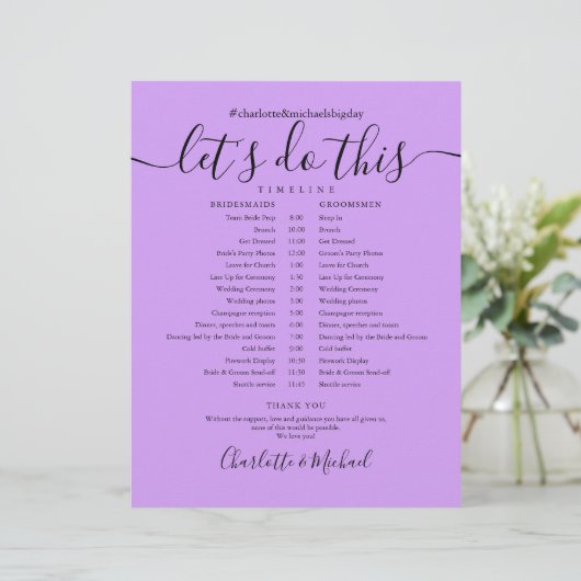 Papier Elegant Lavender Lilac Mariage Horaire (Debout devant)
